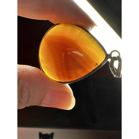Natural Dendritic Agate Sterling Silver Pendant Orange Tearshape Unique Artisan - Picture 2 of 6